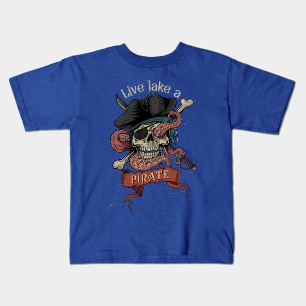 skull captain pirate & octopus Kids T-Shirt by xxxbomb